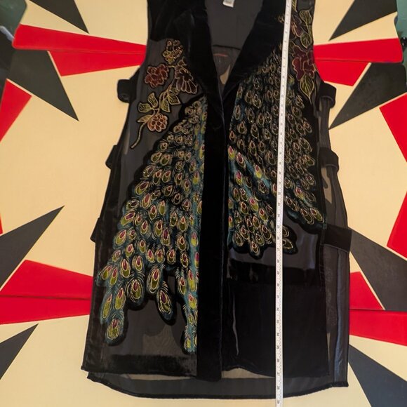 Aris A Burnout Velvet Beaded Peacock/Floral Sleeveless Duster LARGE NWOT - Picture 5 of 8